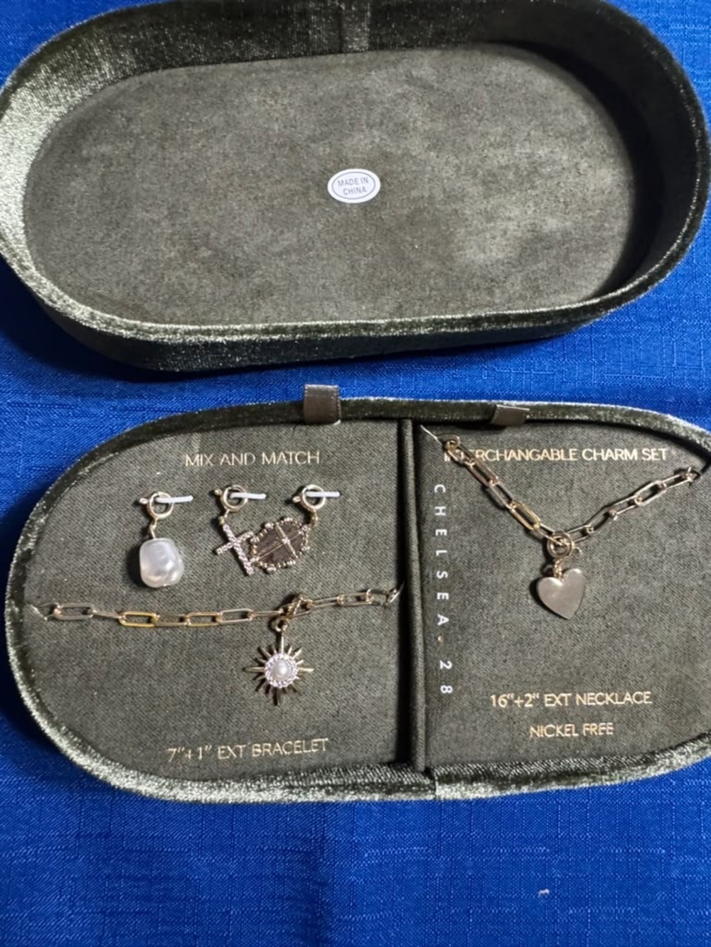 Chelsea28 Gold Charm Necklace and Bracelet Set with Pearl and Heart Accents